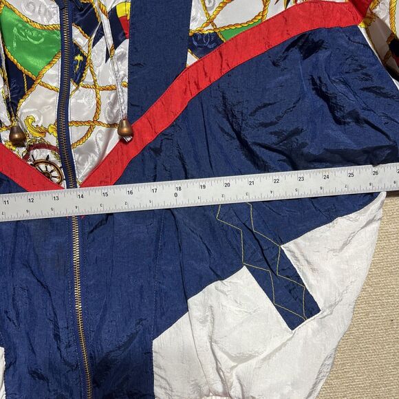 Vintage 90s Windbreaker Retro Stars Anchors Nautical Baroque Scarf Print SZ XL - Picture 4 of 9